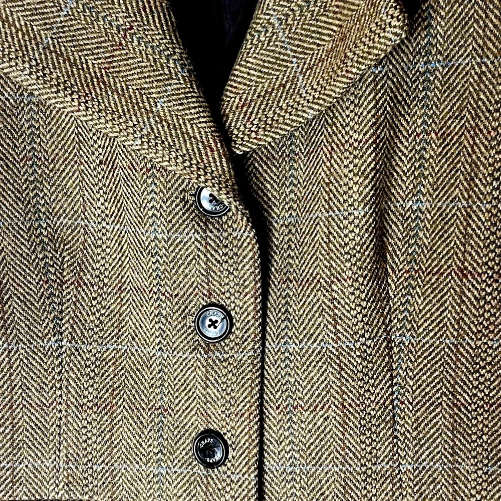 Chaps Women's Brown Herringbone Tweed Plaid Blazer Jacket – Size Medium - Picture 3 of 12
